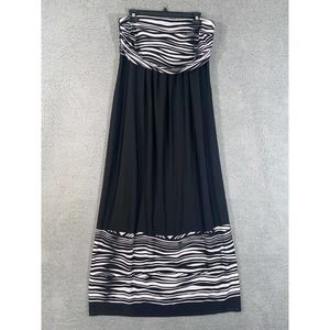 Chico's Dress Womens 2 Black White Zebra Strapless Maxi Back Zip Stretch